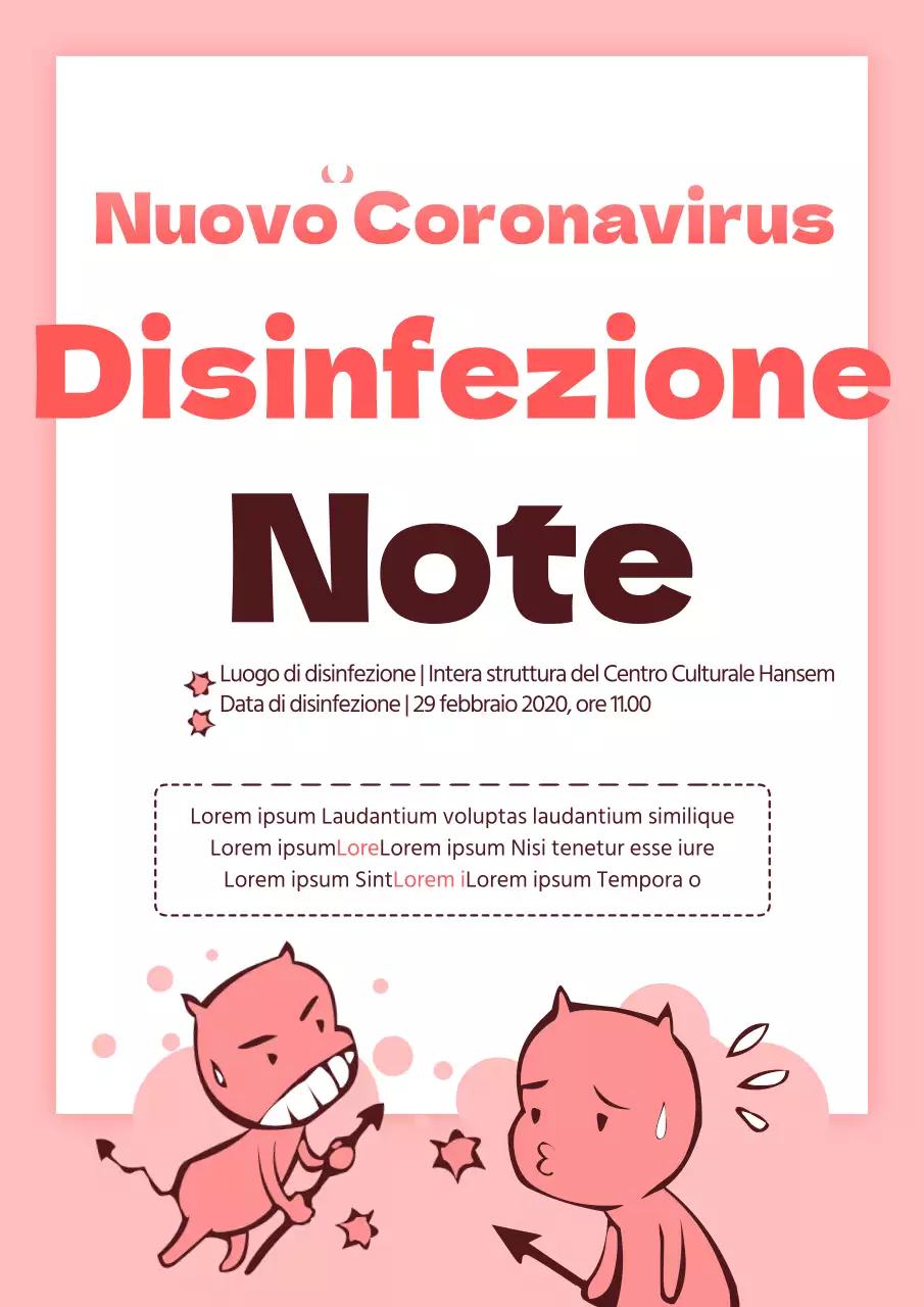 Simpatico volantino rosa e bianco per la prevenzione e la disinfezione dei virus