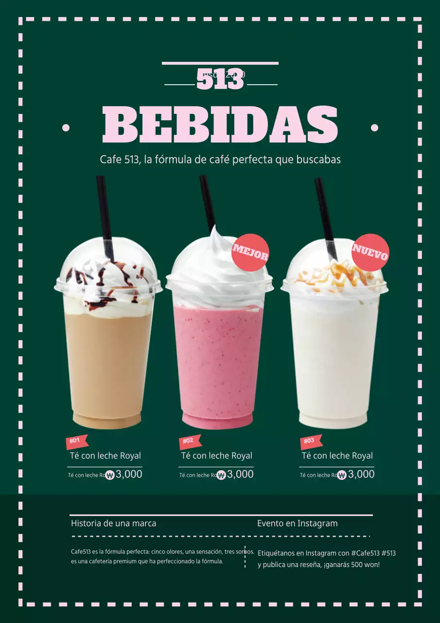 Promocione el mejor menú de su cafetería en verde y rosa