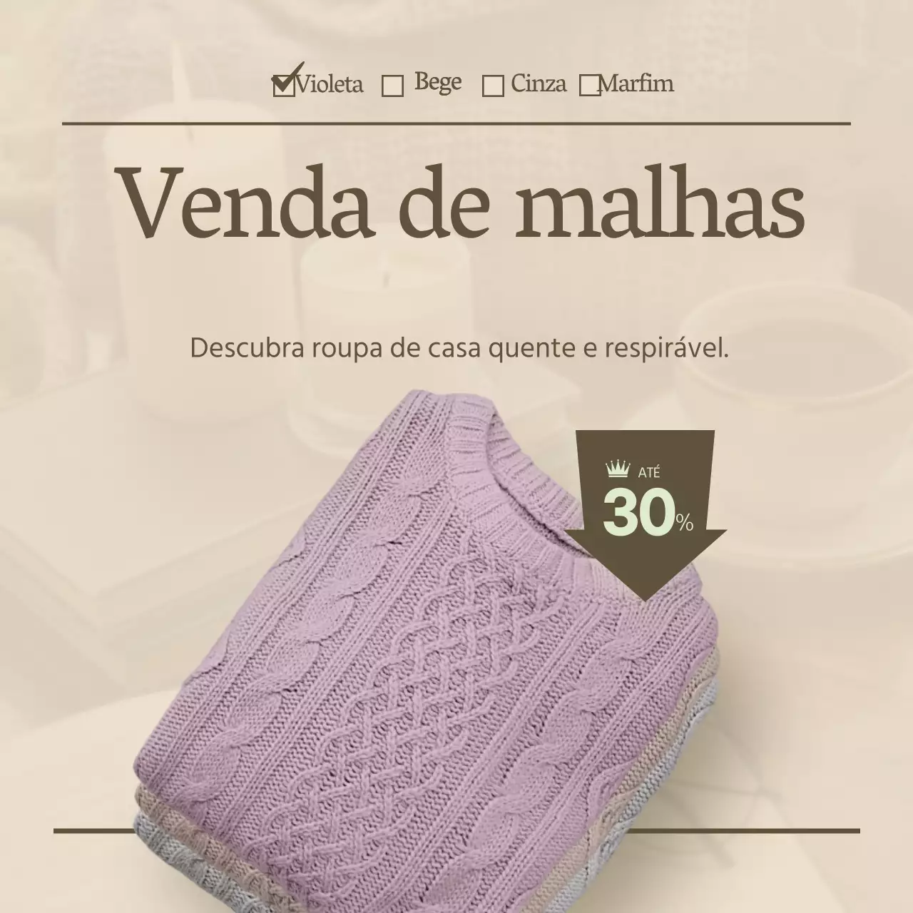 Malha de inverno bege design de evento com toque de revista