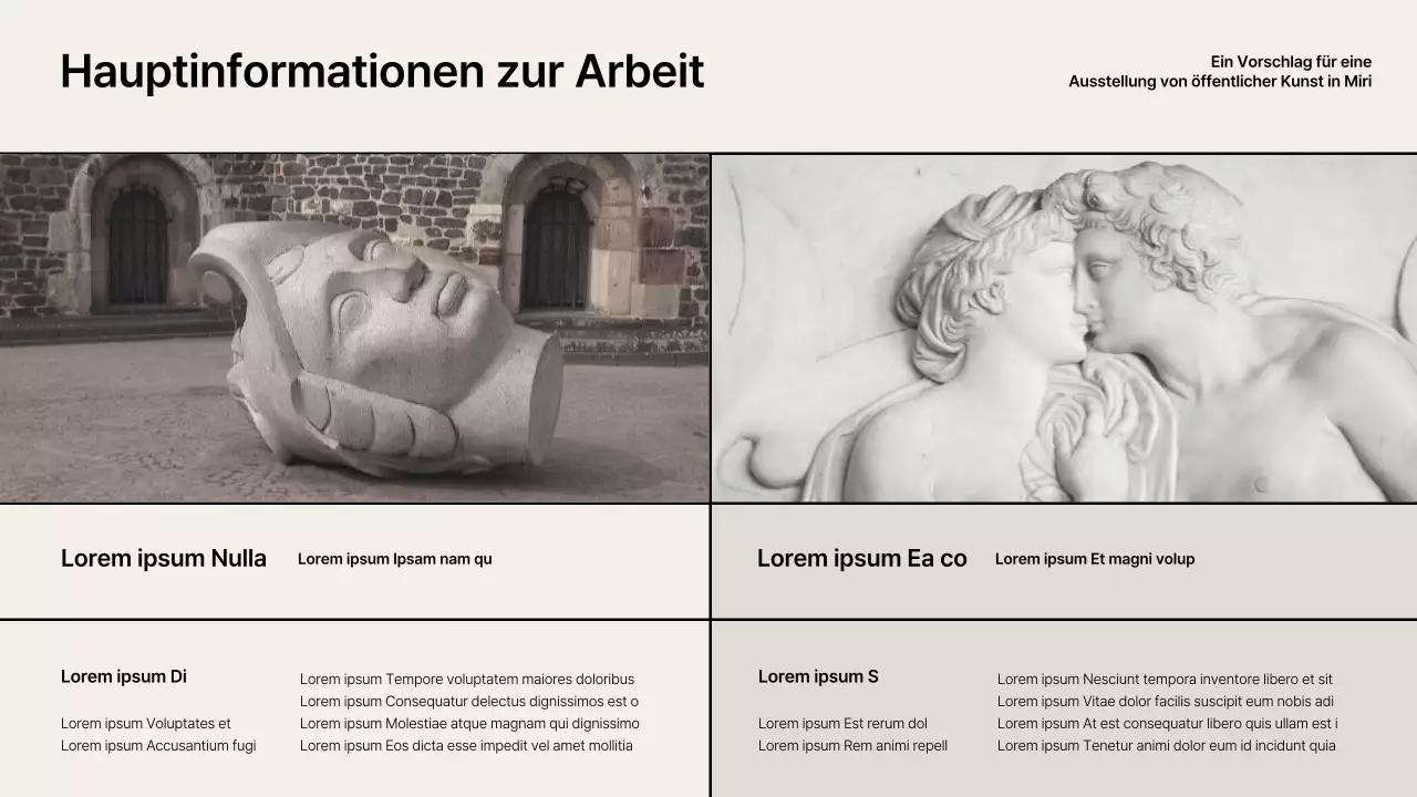 Ausstellungsvorschlag mit beige-schwarzen Gitterakzenten