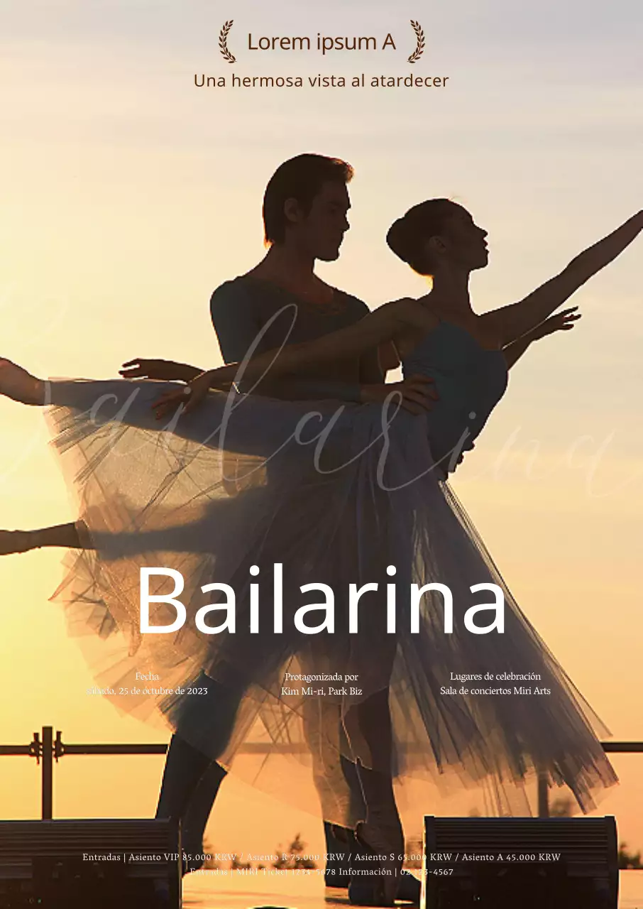 EspectáculoEspectáculo de ballet con una puesta de sol amarilla de fondo