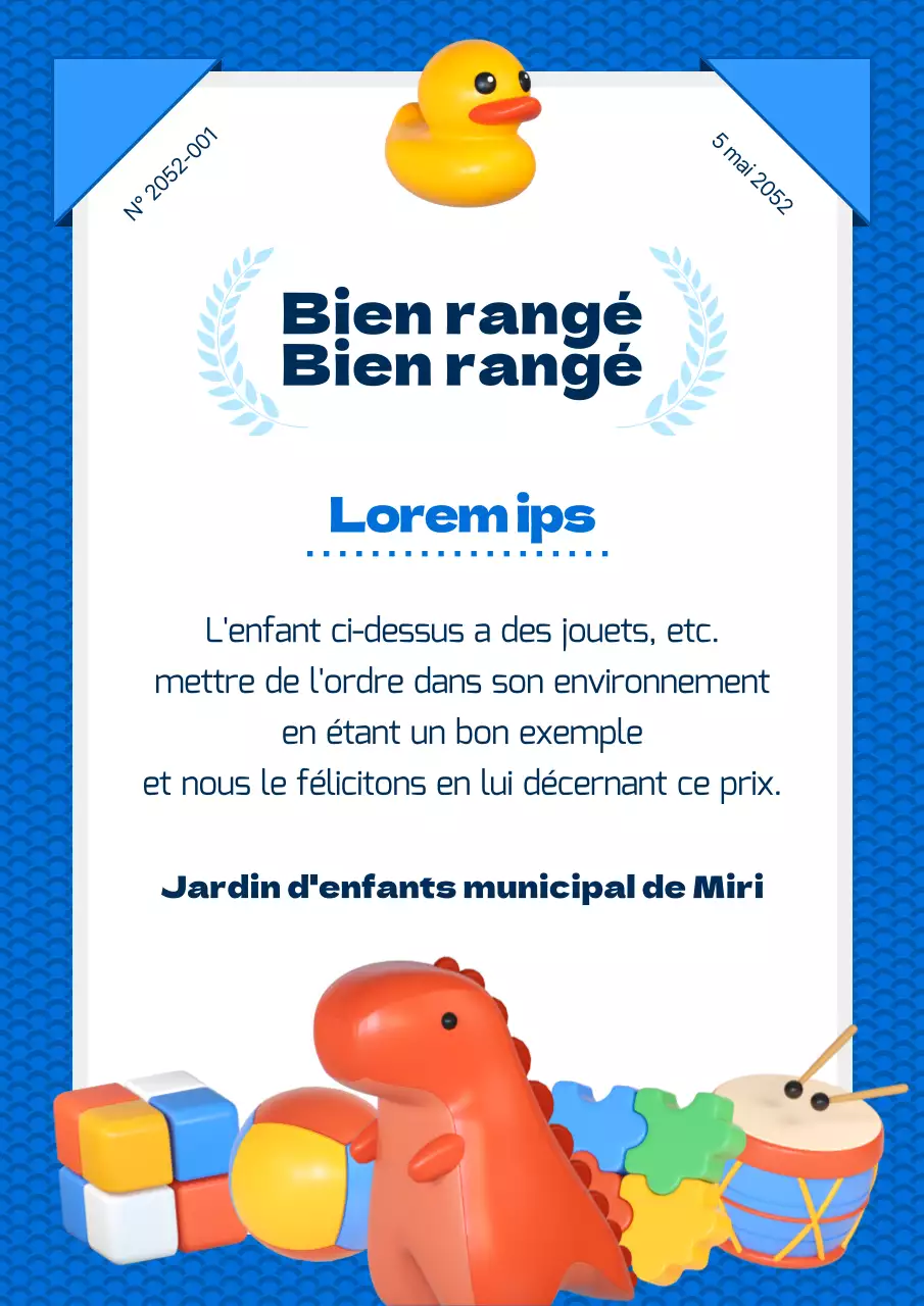 Liste de rangement pour l'école maternelle en bleu et blanc