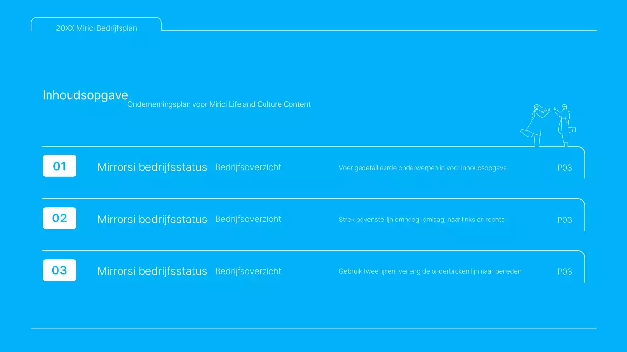 Een strak blauw-wit ondernemingsplan voor culturele inhoud