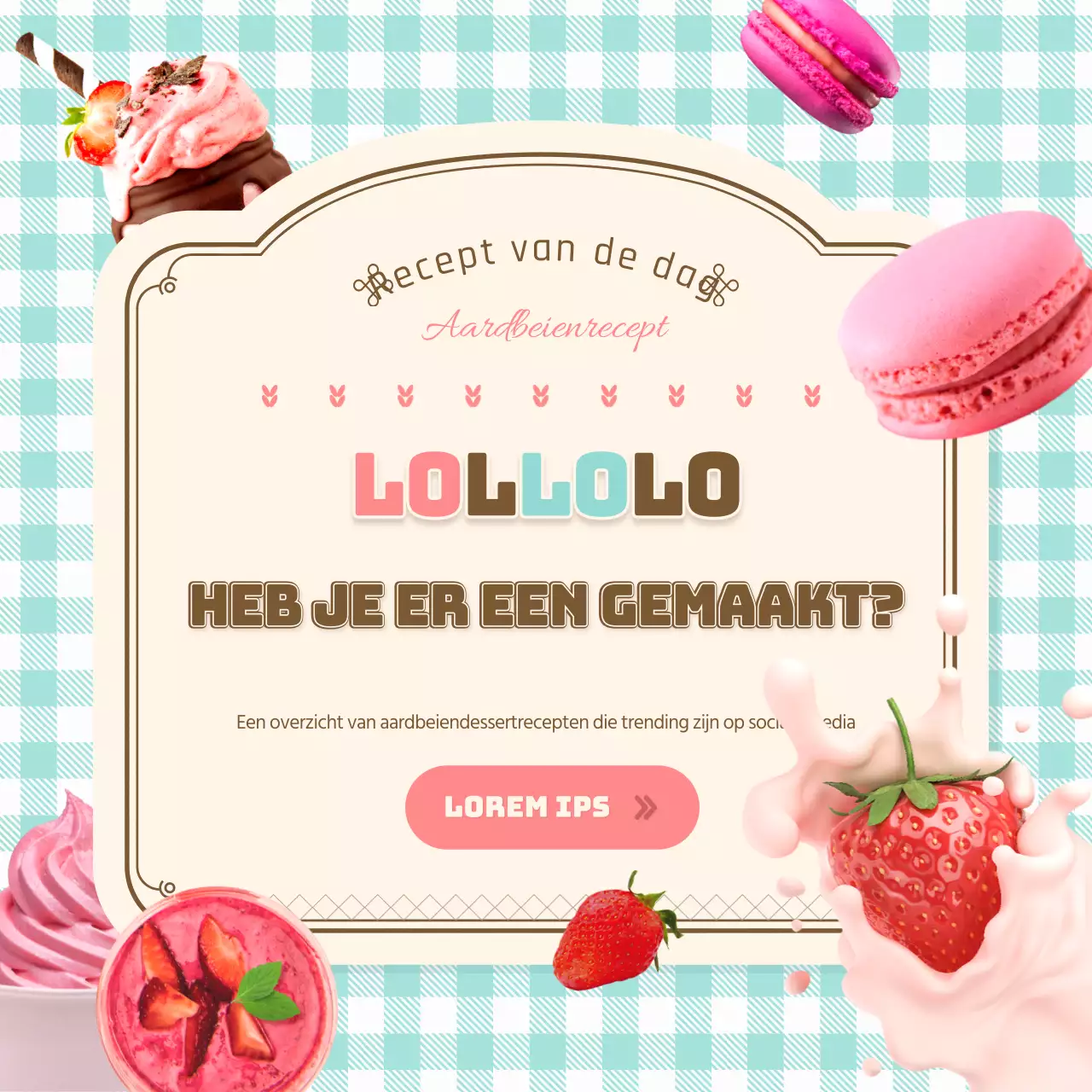 Een verzameling schattige aardbeienrecepten in roze en mint