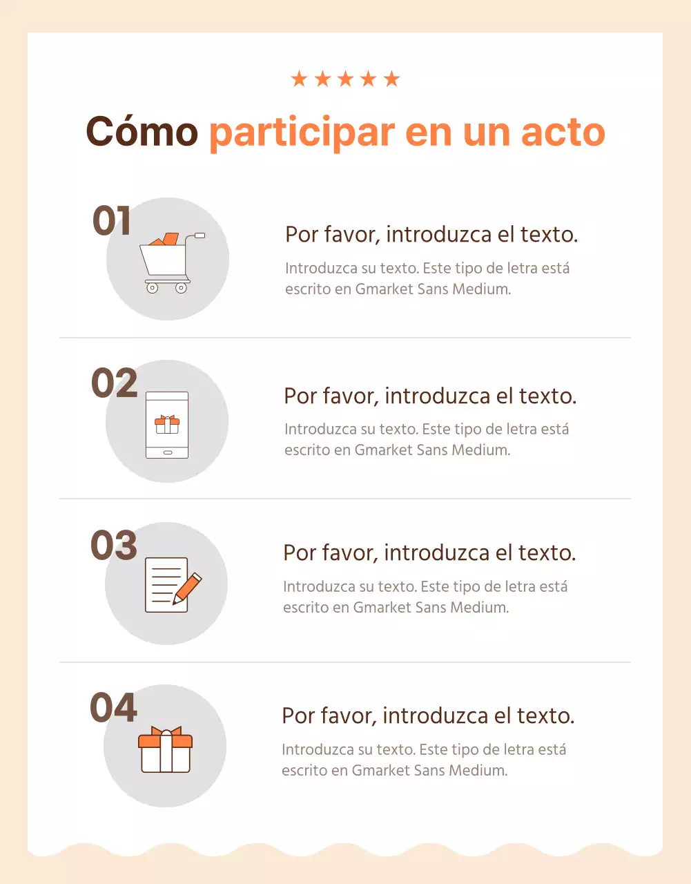 Página del evento de revisión marrón y naranja