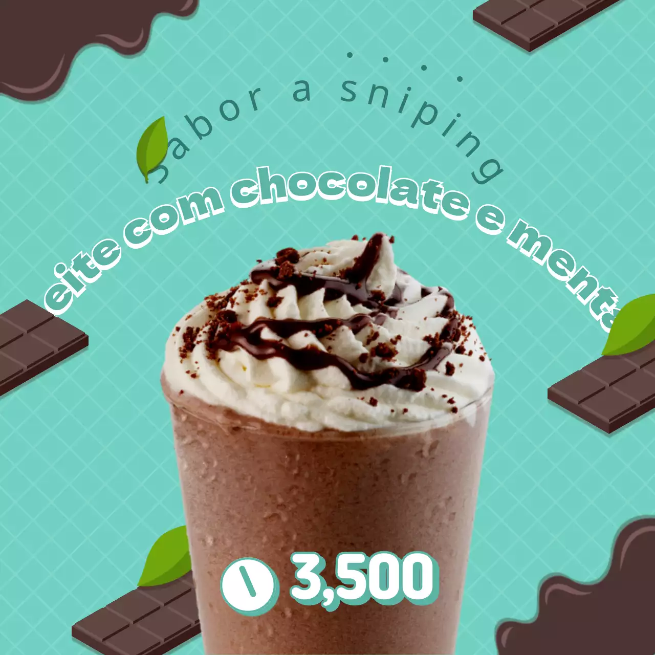 Ementa de bebida de chocolate com menta com ilustrações de chocolate com menta no fundo