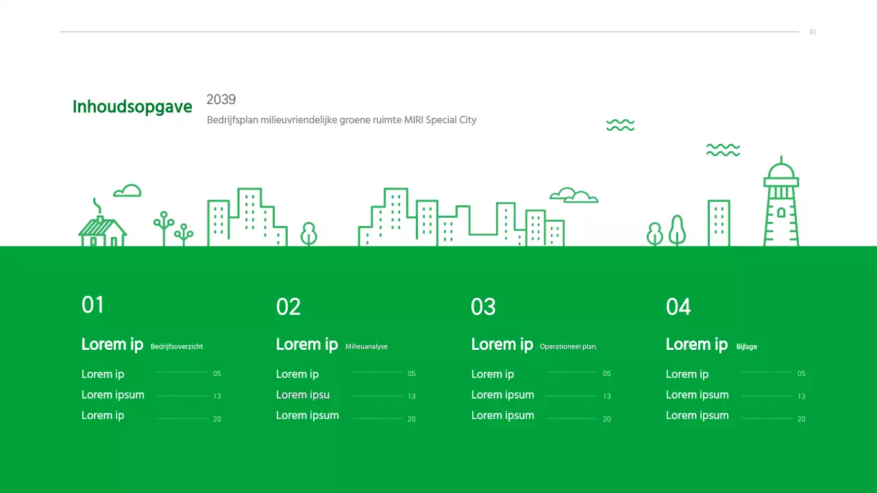Businessplan met een groen, schoon, geïllustreerd concept