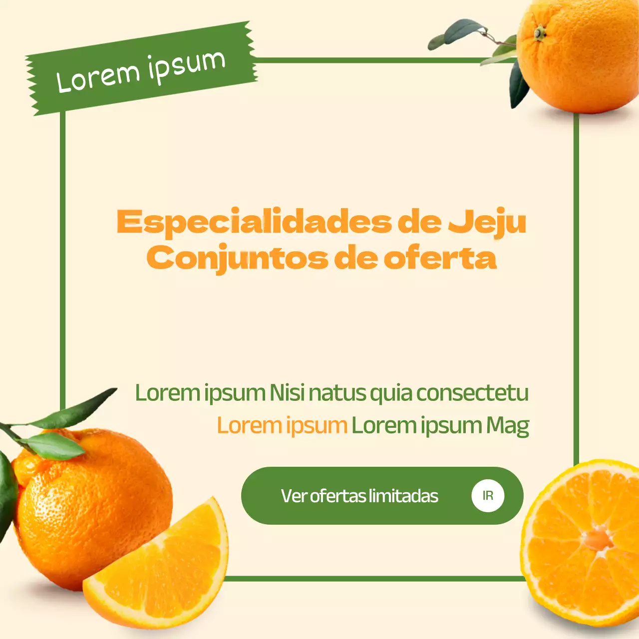 Tema do conjunto de oferta de fruta laranja e verde de Jeju