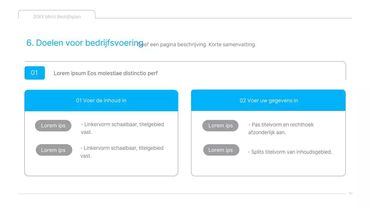Een strak blauw-wit ondernemingsplan voor culturele inhoud