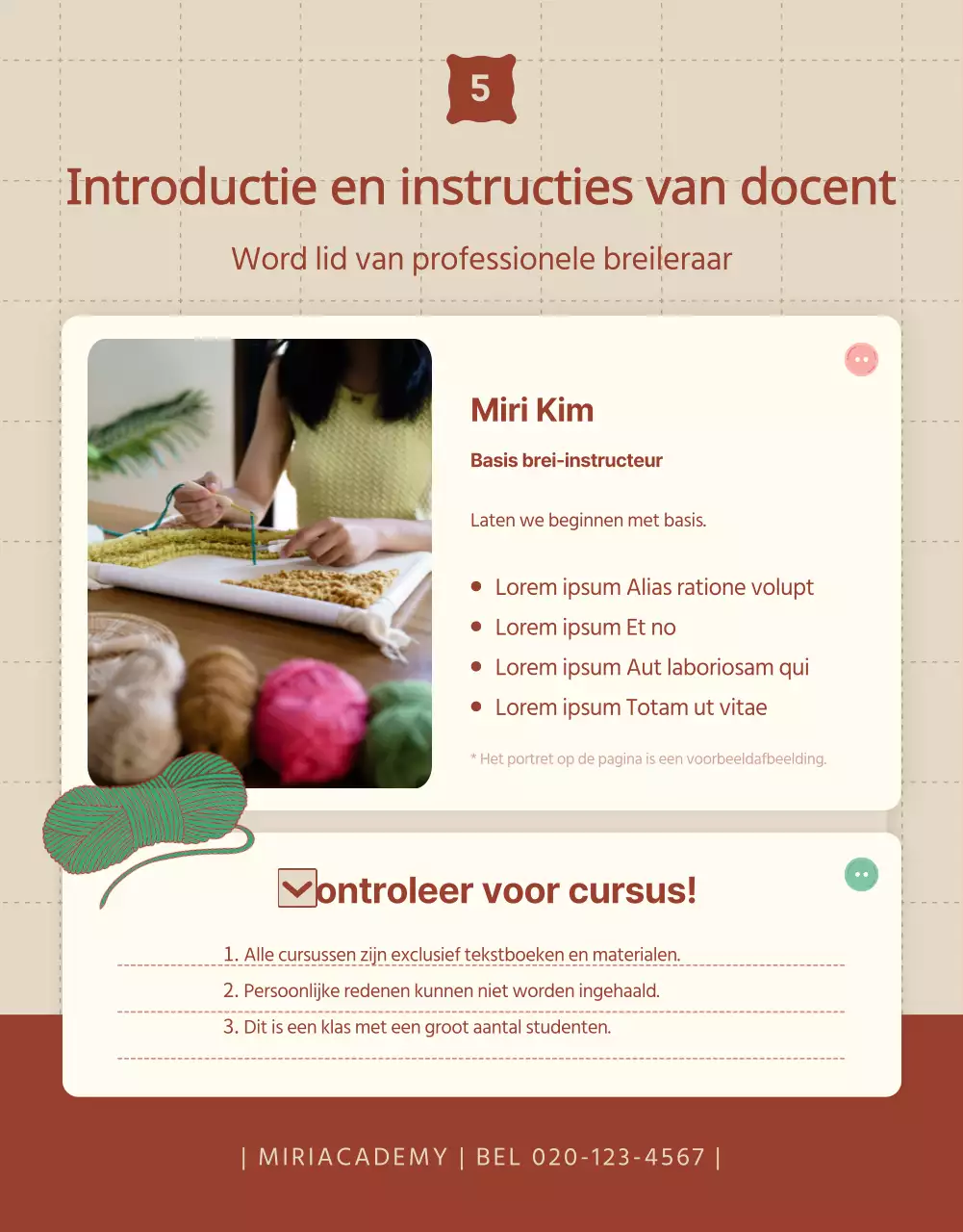 Werving promoten voor een breiklas in beige en rood.