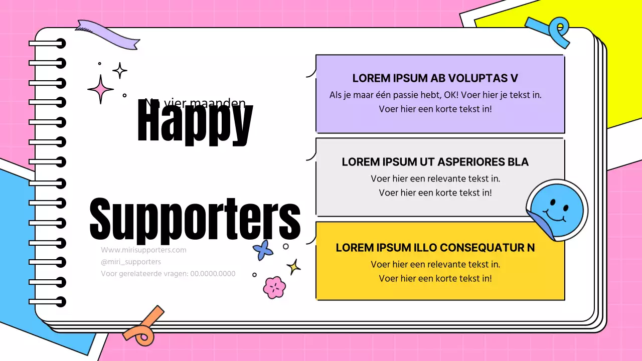 Supportersgetuigenis in de vorm van een kitscherig briefje in roze en lichtblauw