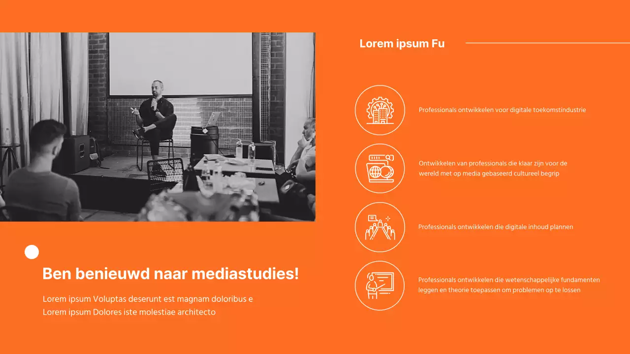 Modern grey and orange university public relations department introduction presentation