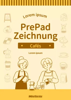 Über die Zeichnung eines gemütlichen Cafés in Gelb und Braun