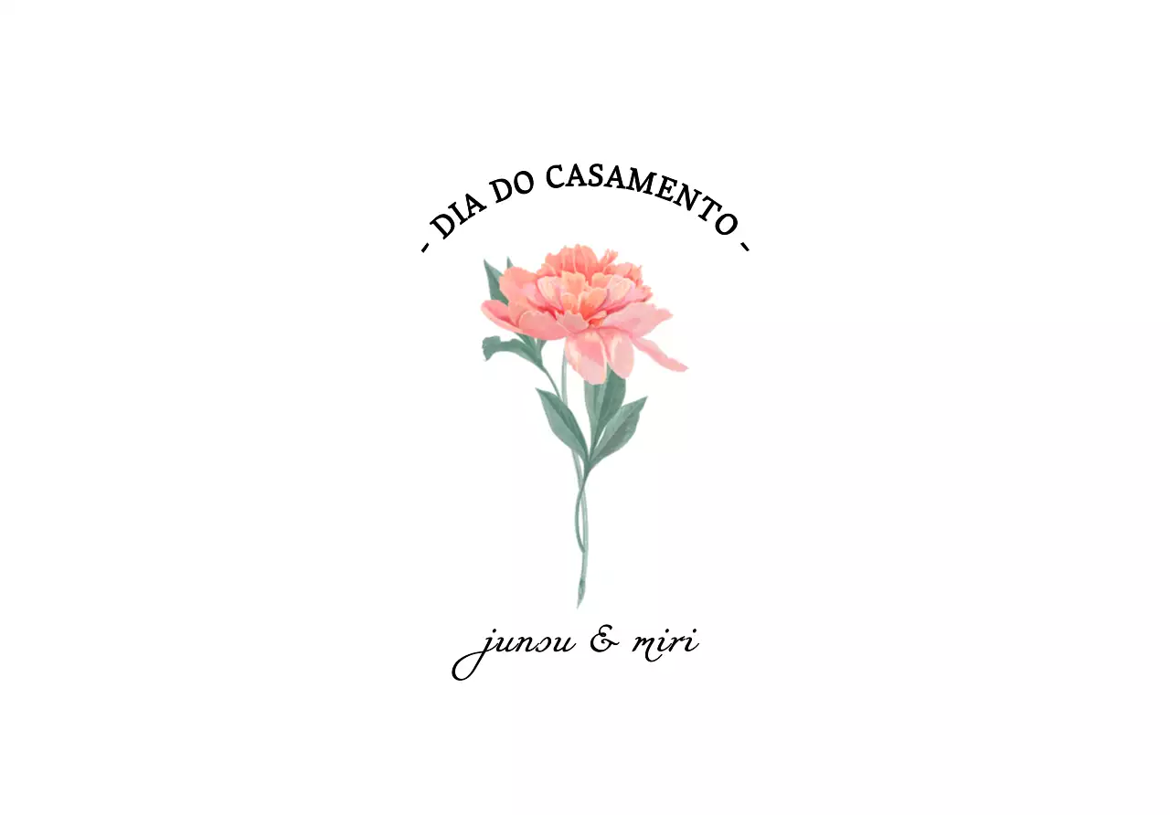 Um envelope de cartão postal de casamento simples com ilustrações florais pitorescas e texto relacionado com o casamento.