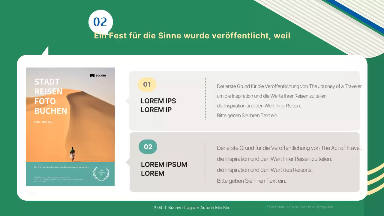 Eine einfache grün-blaue Präsentation zur Buchvorstellung