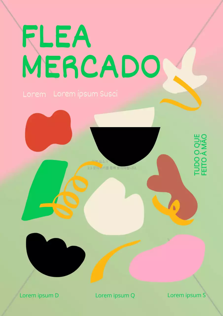 Material promocional da feira da ladra com um conceito nórdico em rosa e verde lima.