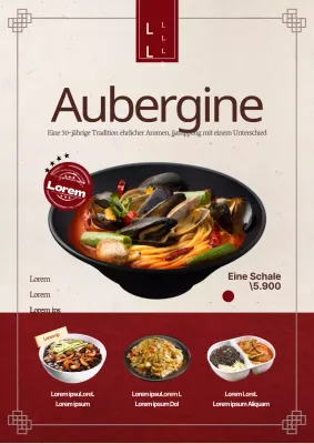 Flyer mit Empfehlungen für die Speisekarte eines Ramen-Restaurants mit traditionellem Konzept