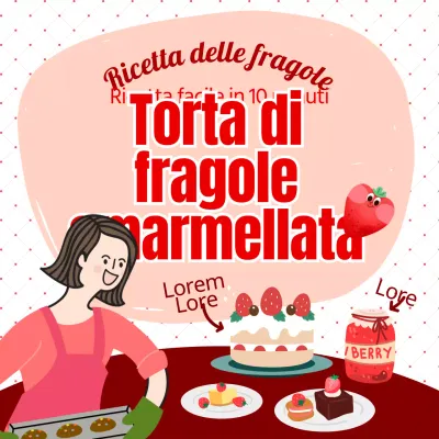 Evidenziare il titolo rosso per promuovere la ricetta delle fragole