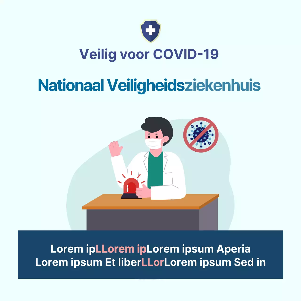 Mededeling van Corona Relief Hospital met lichtblauw illustratieconcept