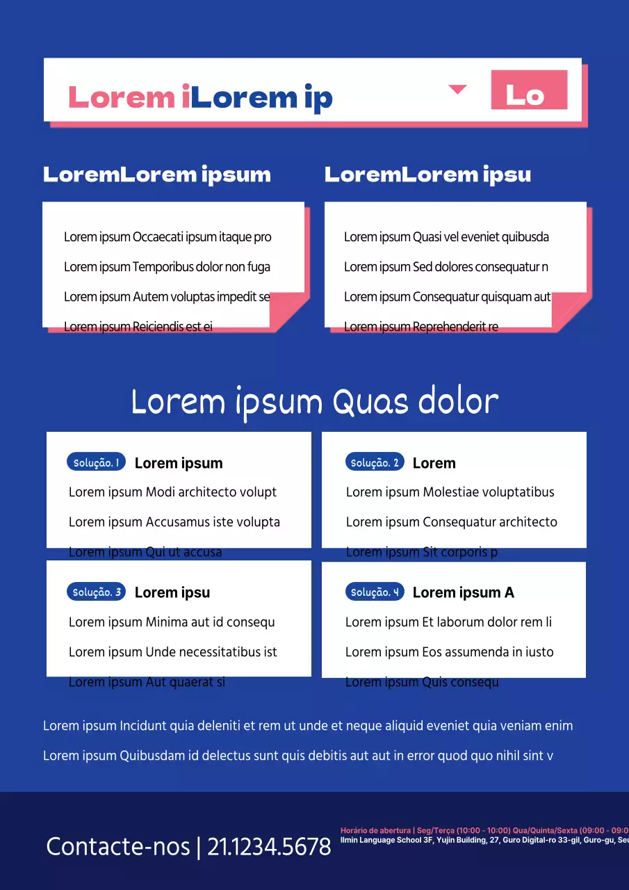 Um esquema de cores limpo em azul e cor-de-rosa com uma descrição de escola inglesa