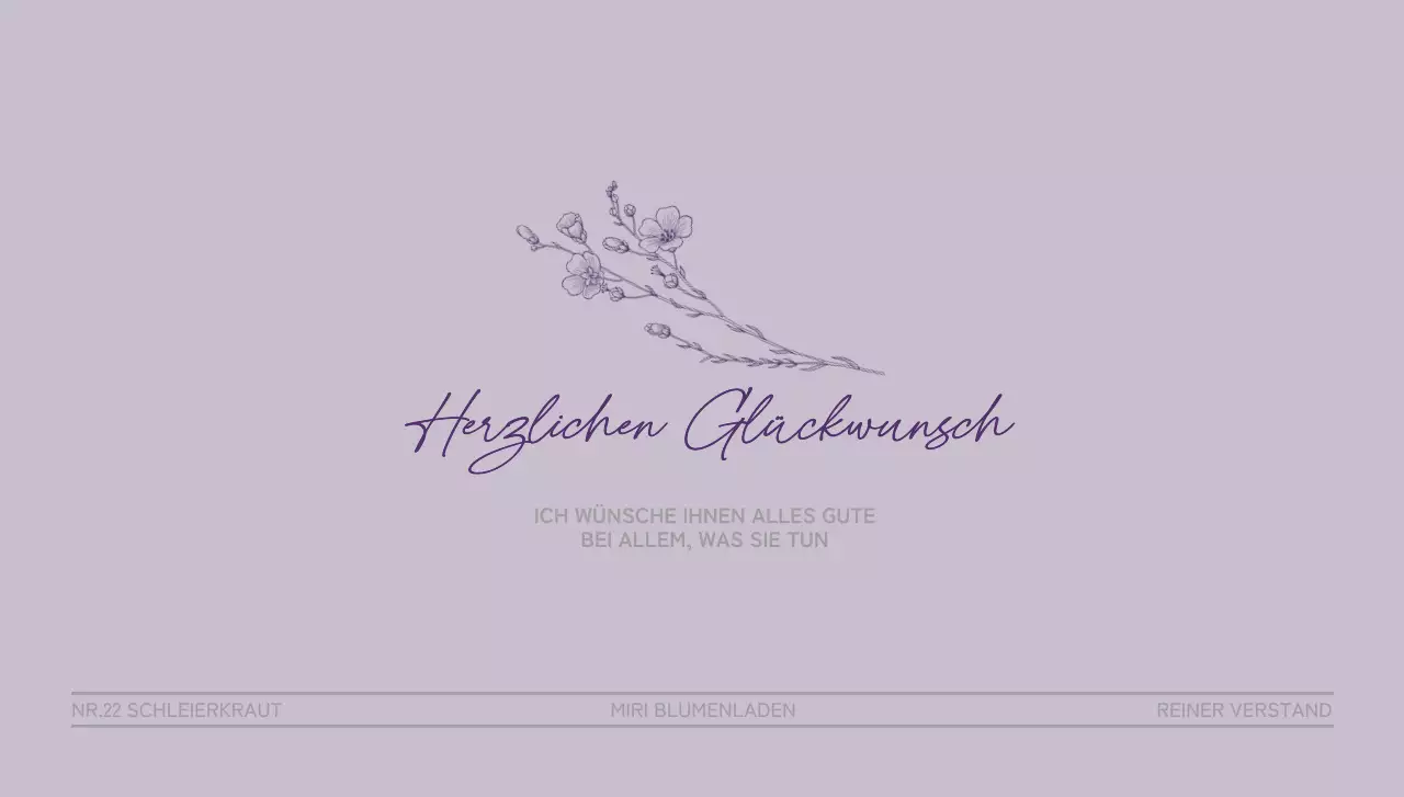 Ein Blumengeschenk mit einer lilafarbenen Blumenlinie als Glückwunsch