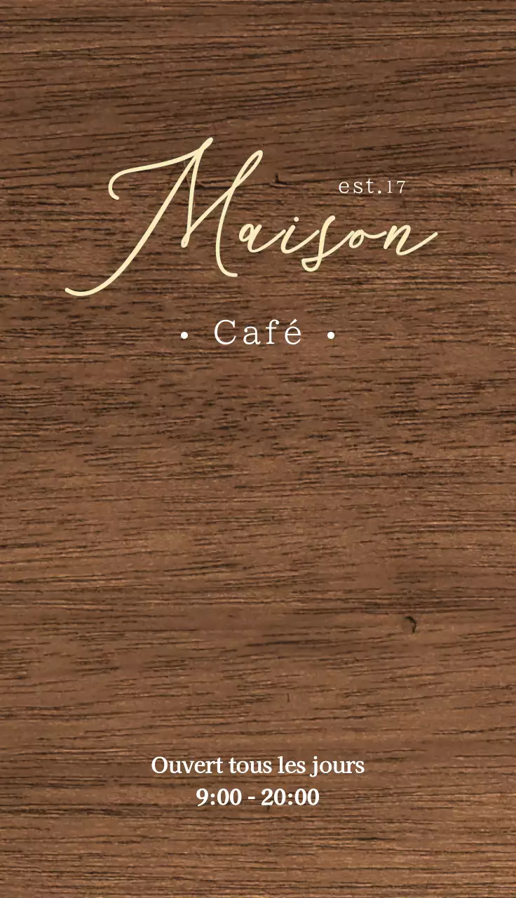 Signalétique simple d'un café avec un texte sur le café maison et des illustrations de feuilles