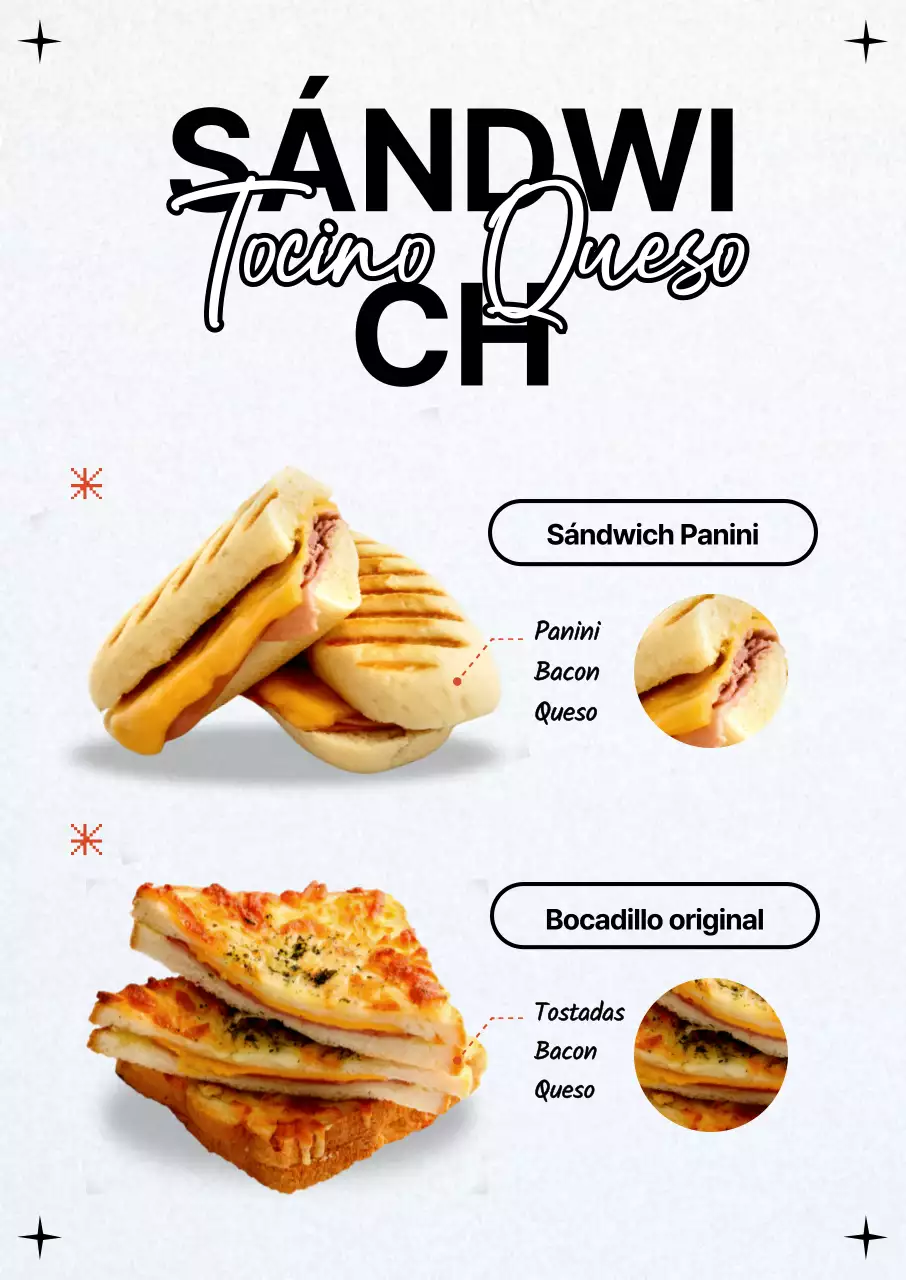 Promover un menú de bocadillos limpio y en blanco y negro