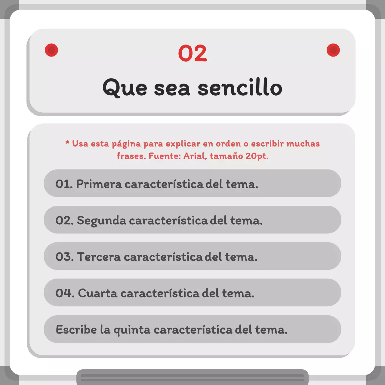 Concepto minimalista de pizarra blanca en gris y rojo Datos breves sobre el concepto