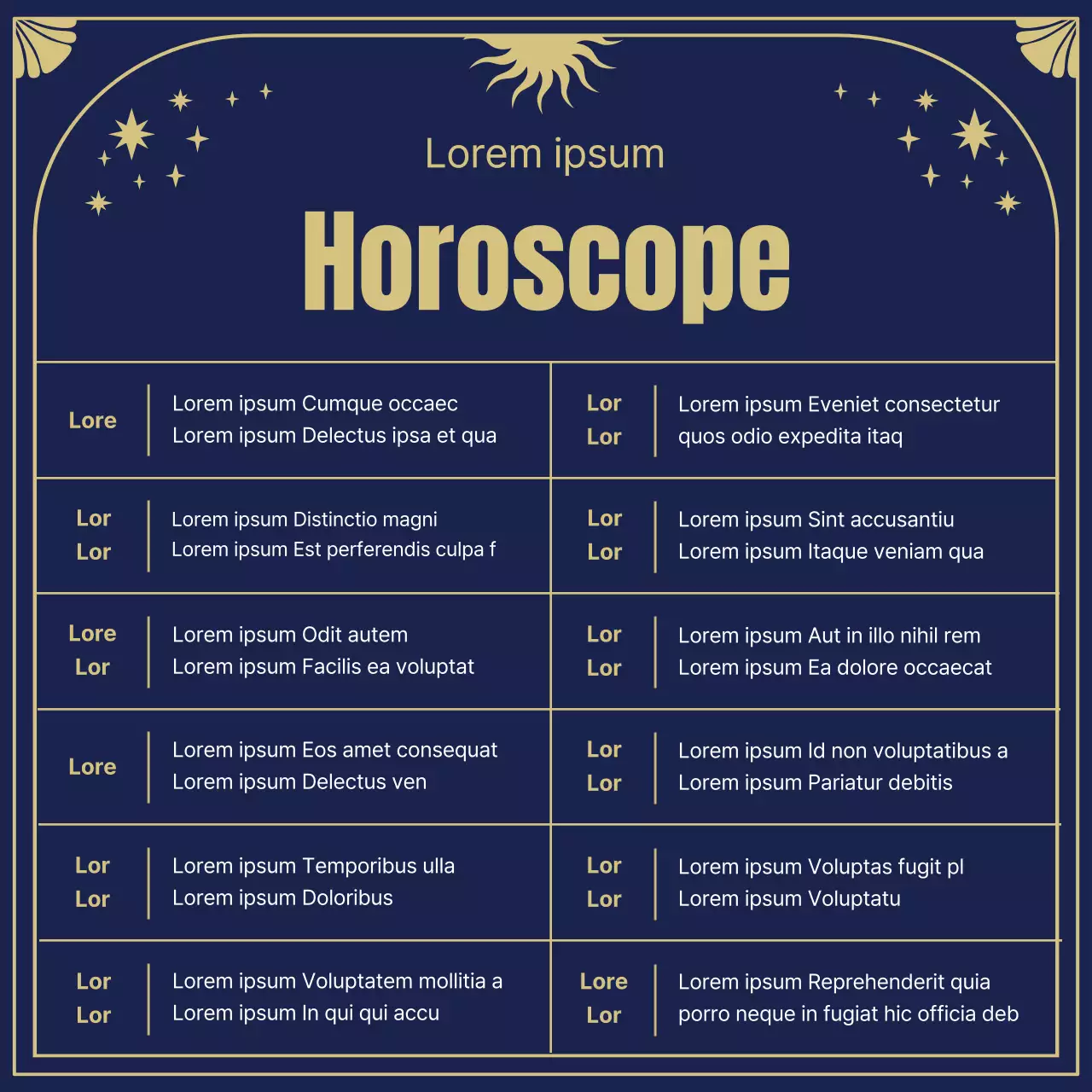 Les origines et l'horoscope des étoiles dans des illustrations mystiques de cartes de tarot en bleu marine et or.