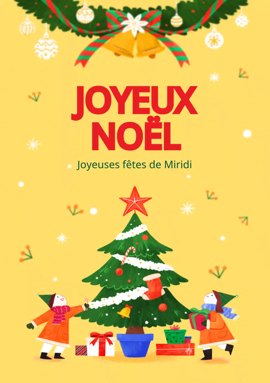 Illustration d'une célébration de Noël avec un enfant jaune mignon et un arbre