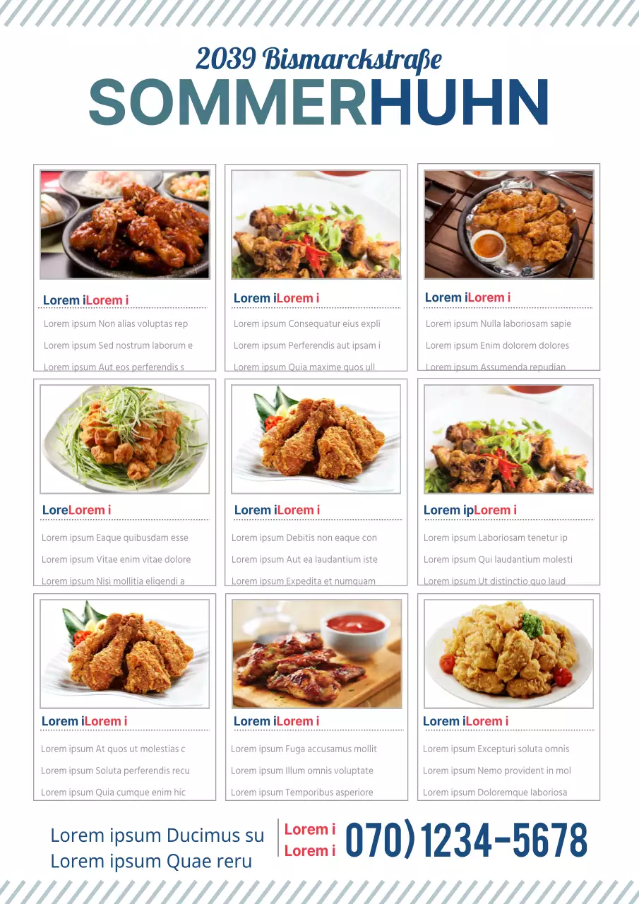 Pizzakarte mit coolem blauem Farbschema