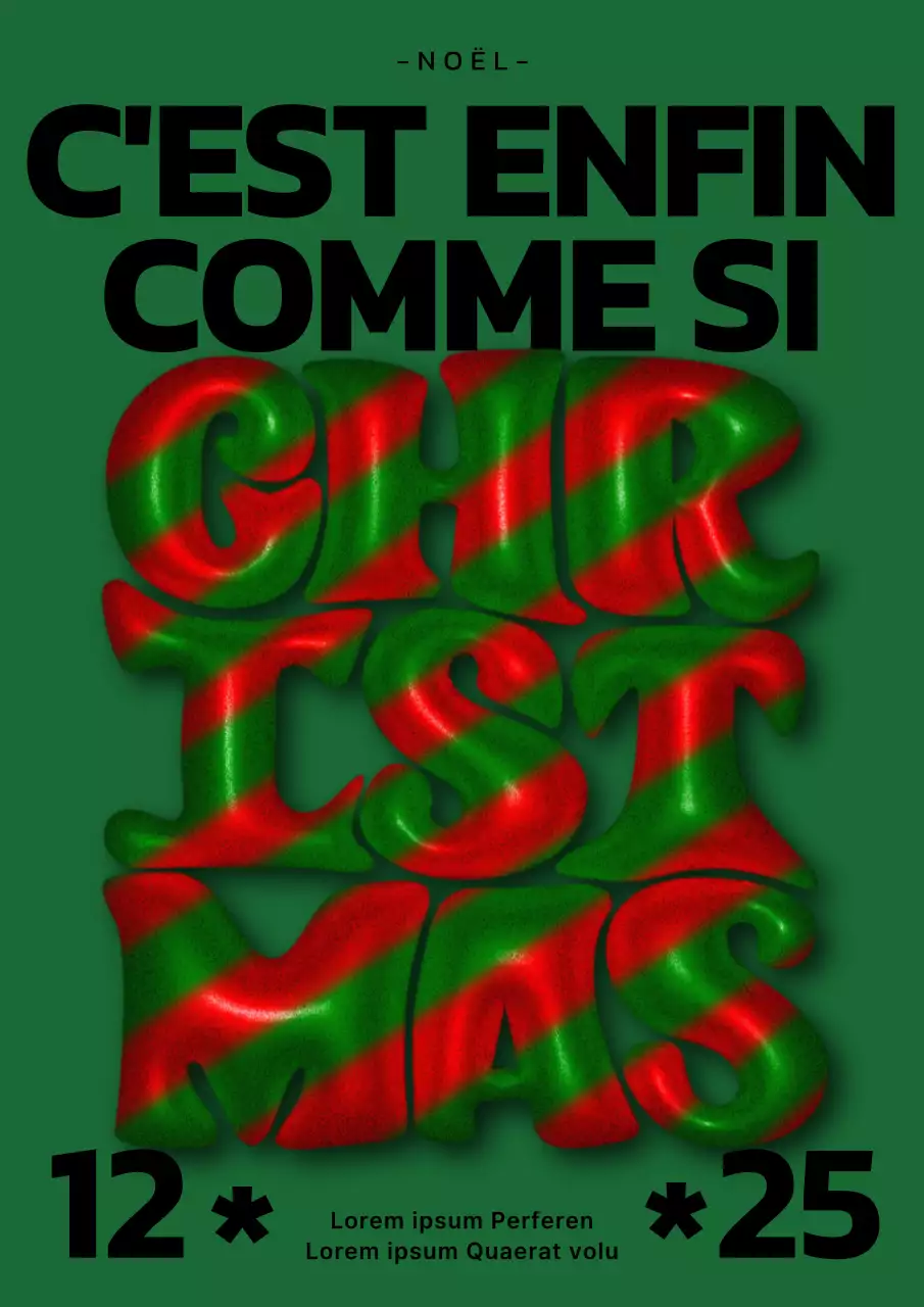 Affiche verticale tridimensionnelle de Noël en vert et rouge