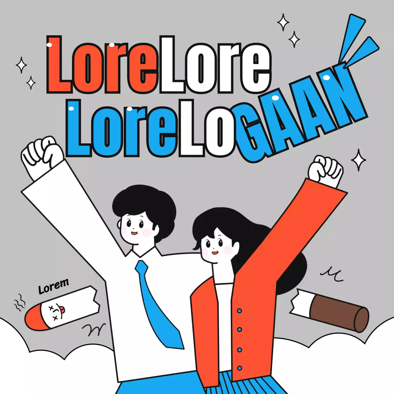 Eenvoudige, schattige illustraties in rood, blauw en grijs over stoppen met roken