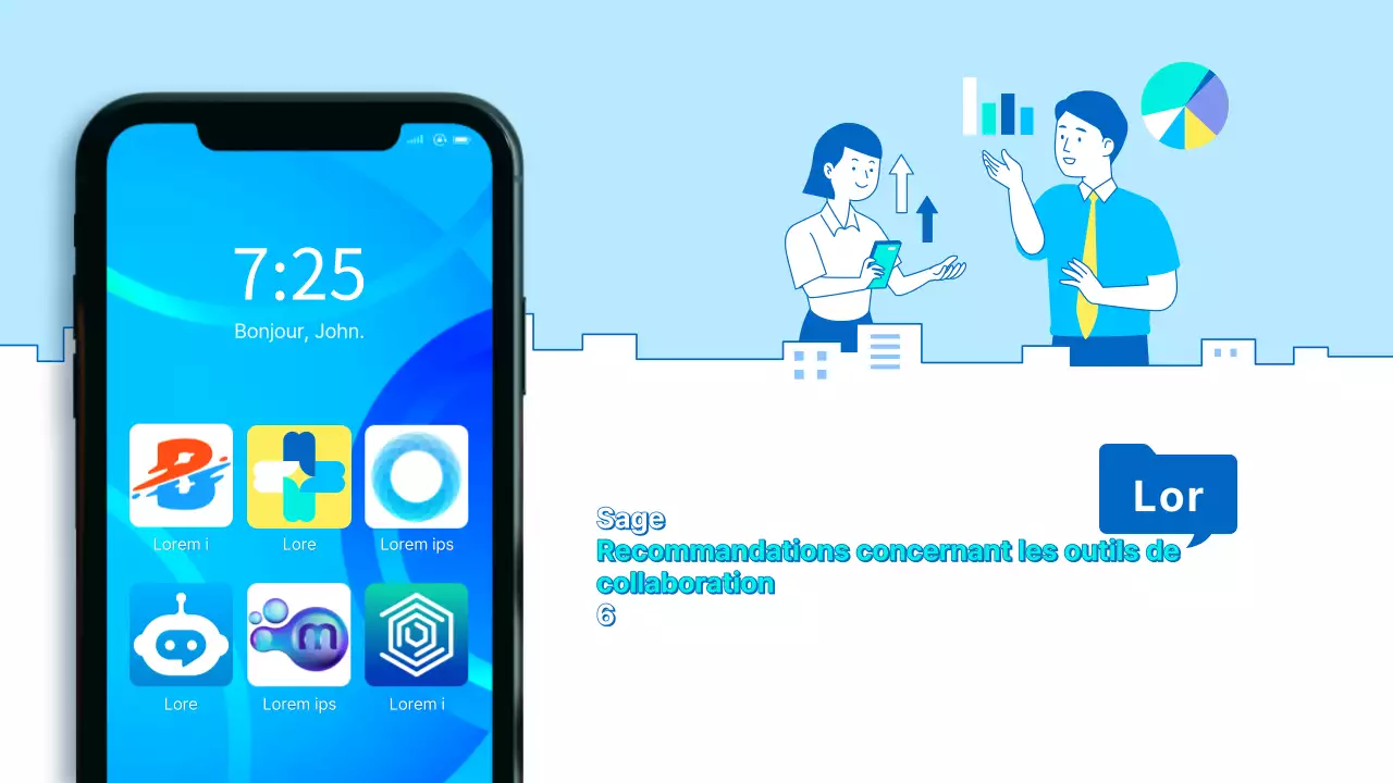 Thème bleu, propre, matériel d'entreprise, illustration de ligne, concept, outils de productivité