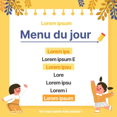 Yellow Navy Blue Neat Today's Menu Elementary School Daily Lunch Meal Table Mobile Notice