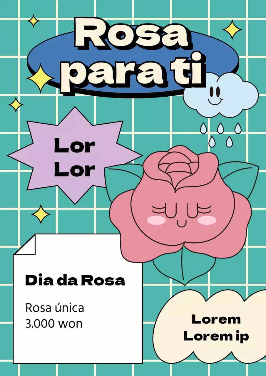 Evento do Dia dos Namorados com personagens coloridas de rosas retro