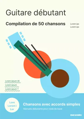 Couverture minimaliste de livre de partitions de guitare en orange et bleu clair