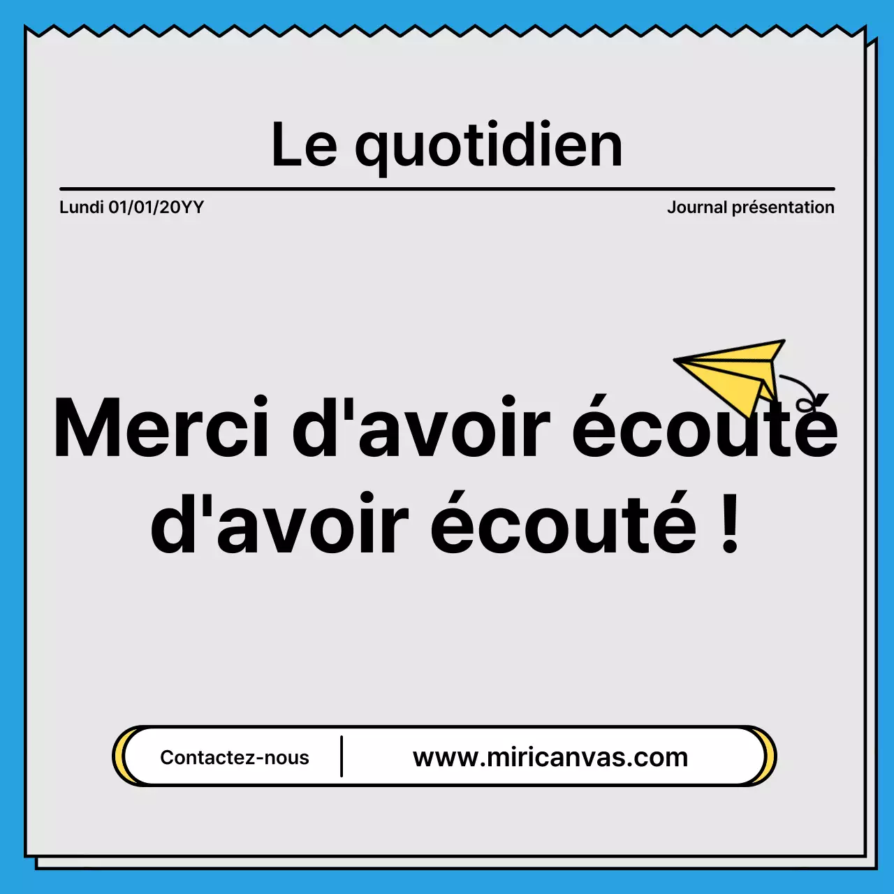Carte de nouvelles audacieuse et attirant l'attention dans un concept de journal avec des couleurs jaune et bleu clair en accent.