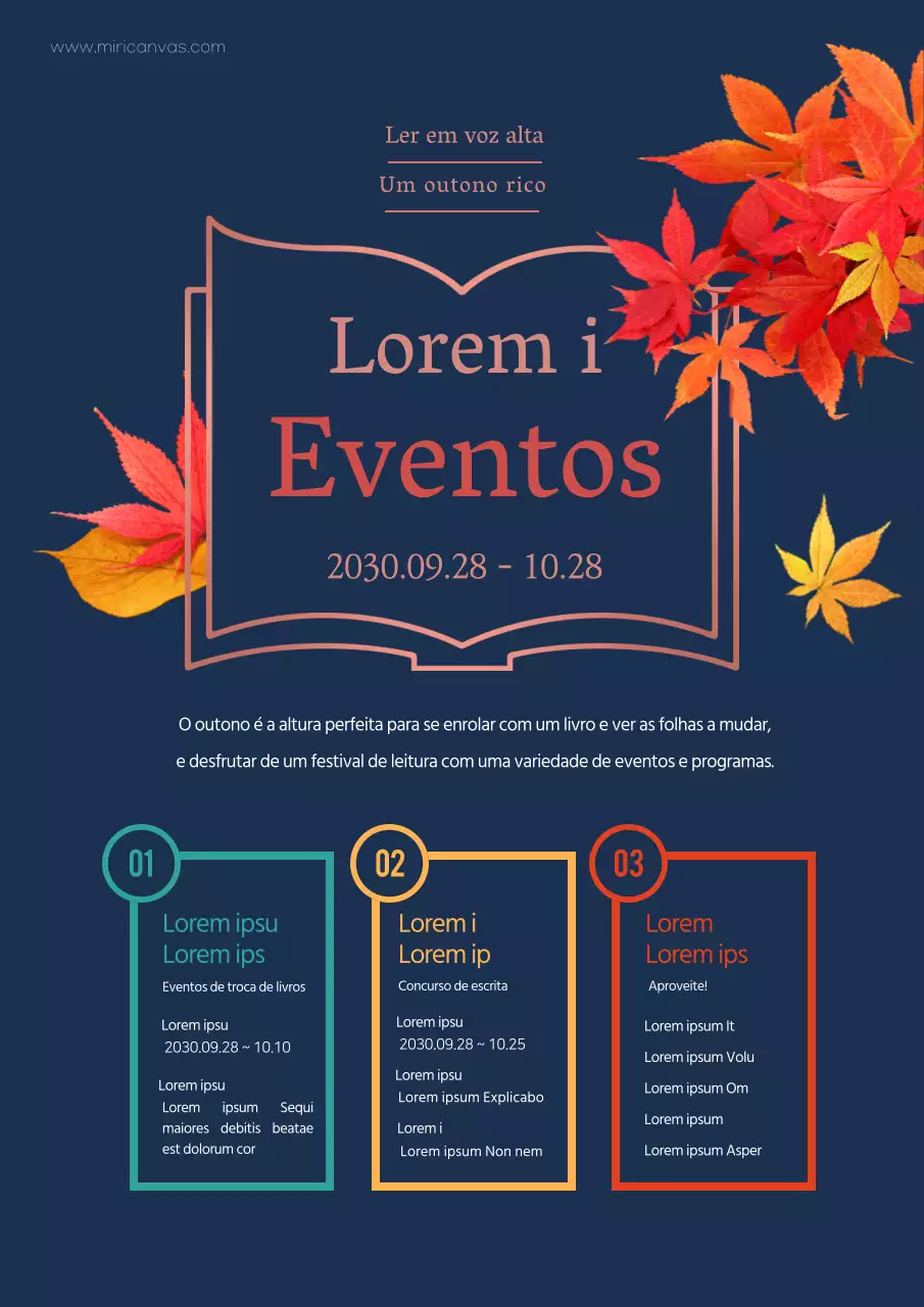 Programa de promoção de eventos do Festival de Leitura de outono da Indigo Autumn Leaves