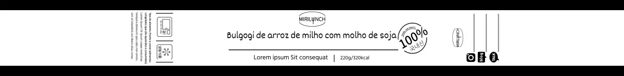 Rótulo alimentar de arroz instantâneo com ilustração simples a branco