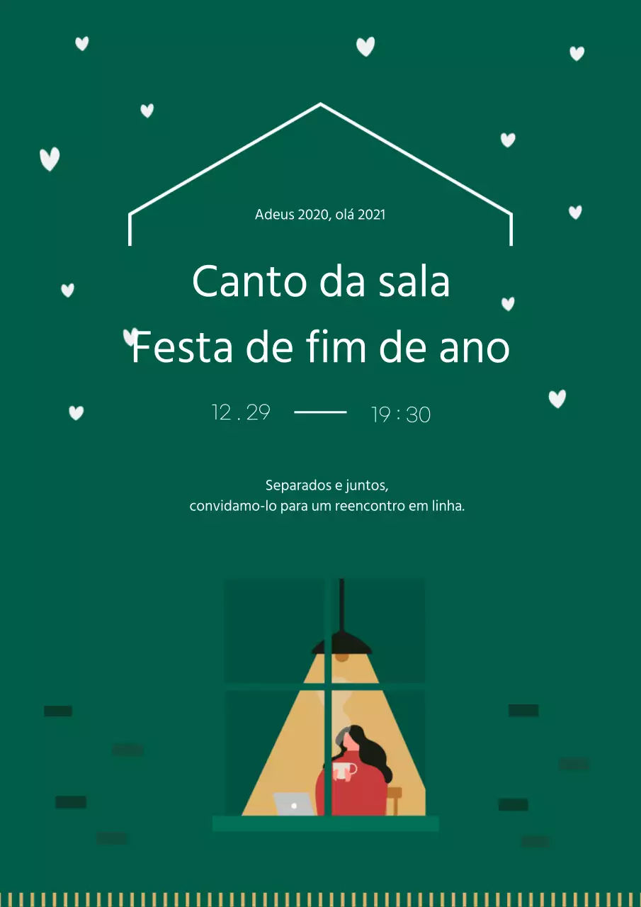 Cartaz ilustrado de festa de fim de ano com fundo verde