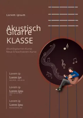 Werbeplakat für einen Gitarren-Hobbykurs in Brauntönen