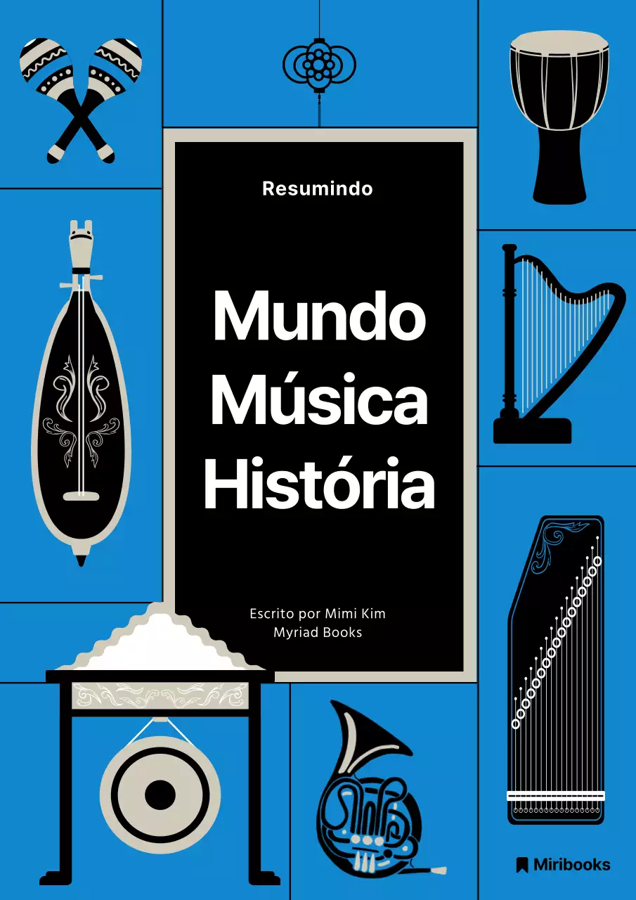 Ilustração de um instrumento musical simples, azul claro e preto Introdução à história da música mundial