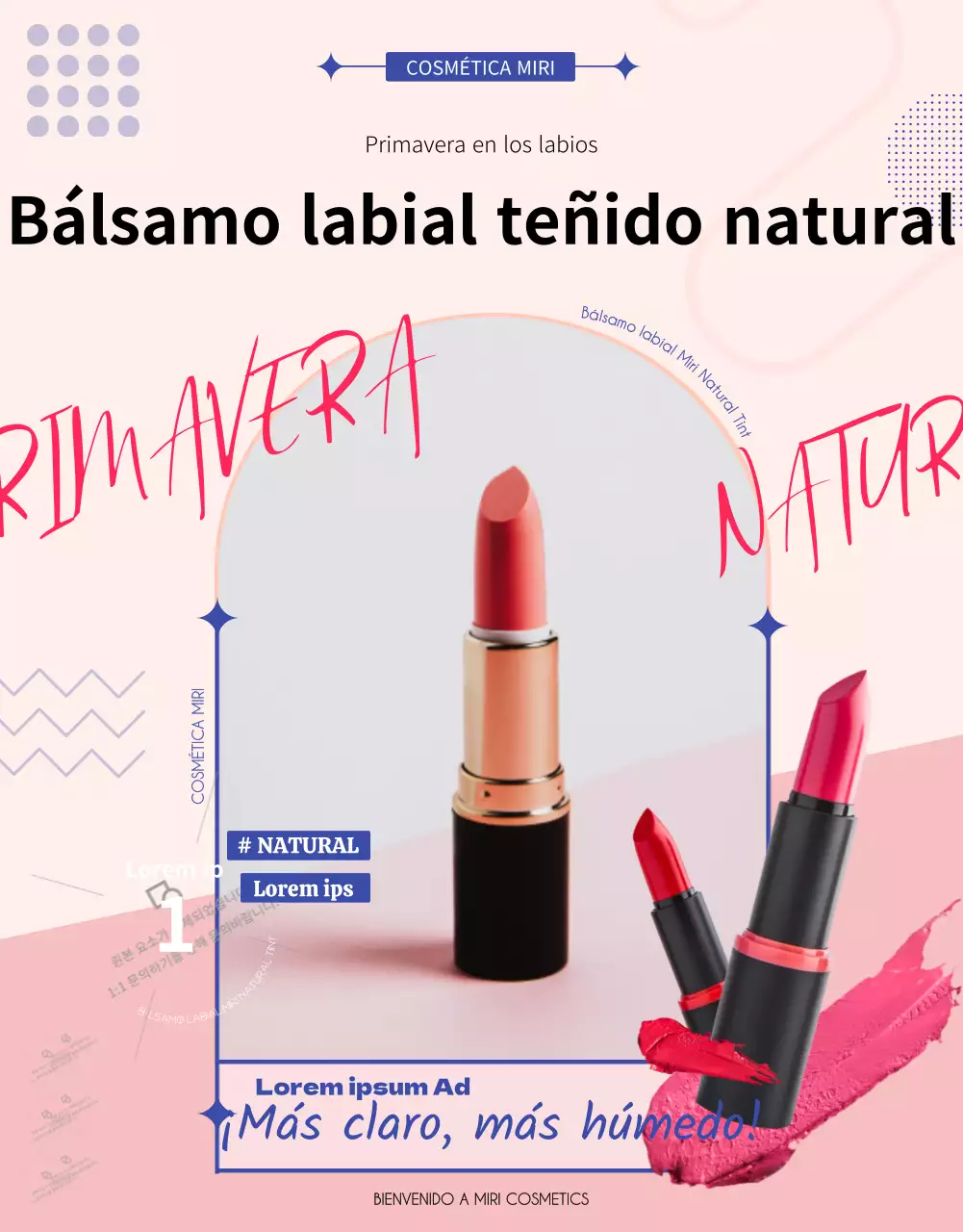 Brillante anuncio de cosméticos con pintalabios rosa