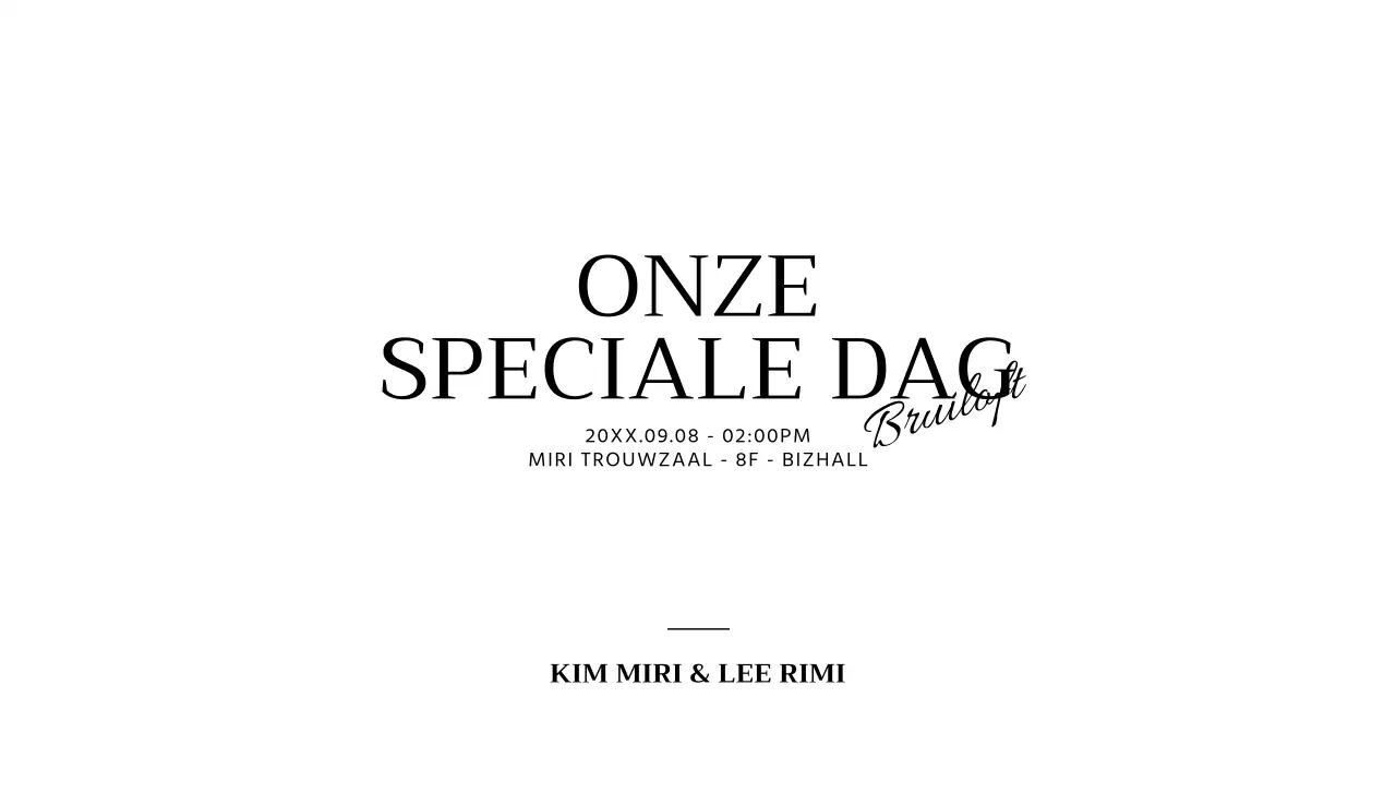 Voor een eenvoudige huwelijksuitnodiging met zwarte cursieve tekst met accenten