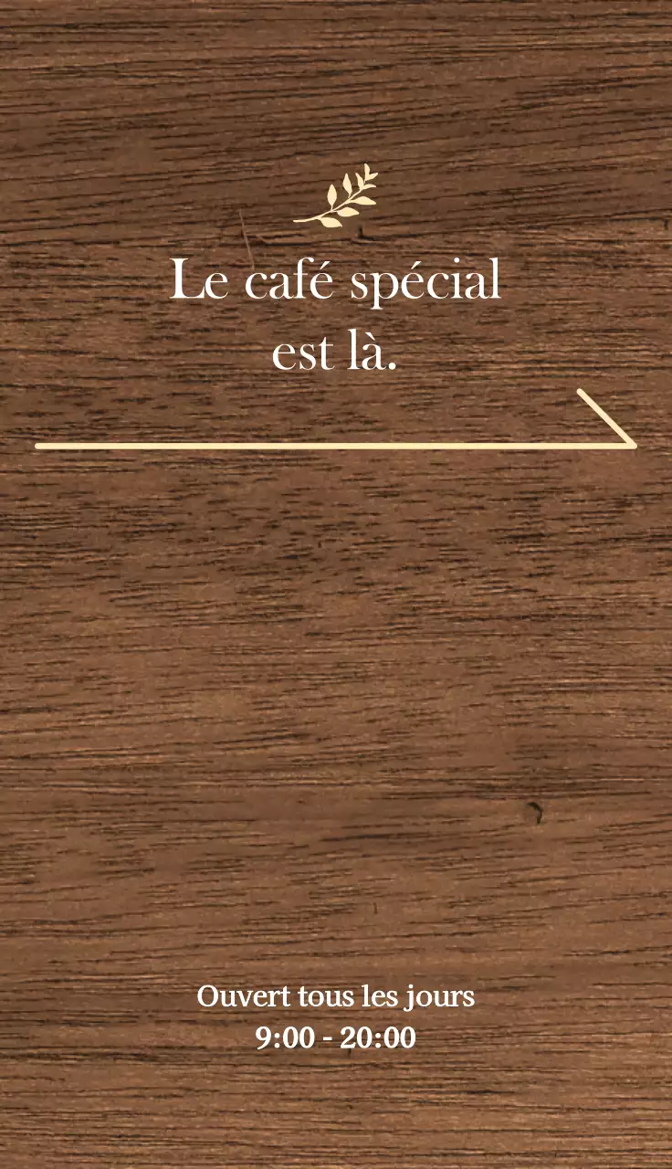 Signalétique simple d'un café avec un texte sur le café maison et des illustrations de feuilles