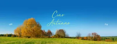 Un caffè autunnale con un fresco cielo autunnale e un carattere corsivo su uno sfondo di campo.