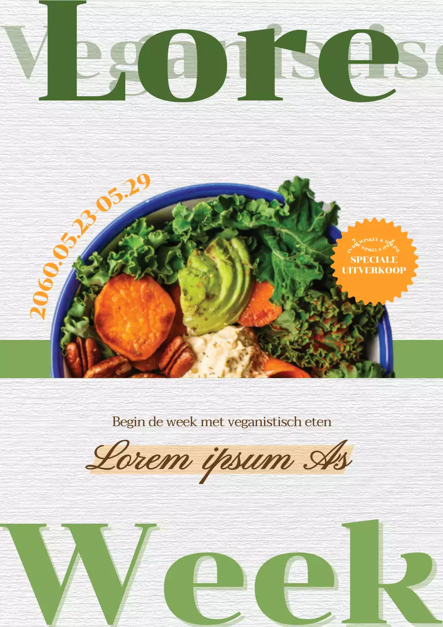 Promoot een verkoop van verse veganistische salades met papierstructuur en groen