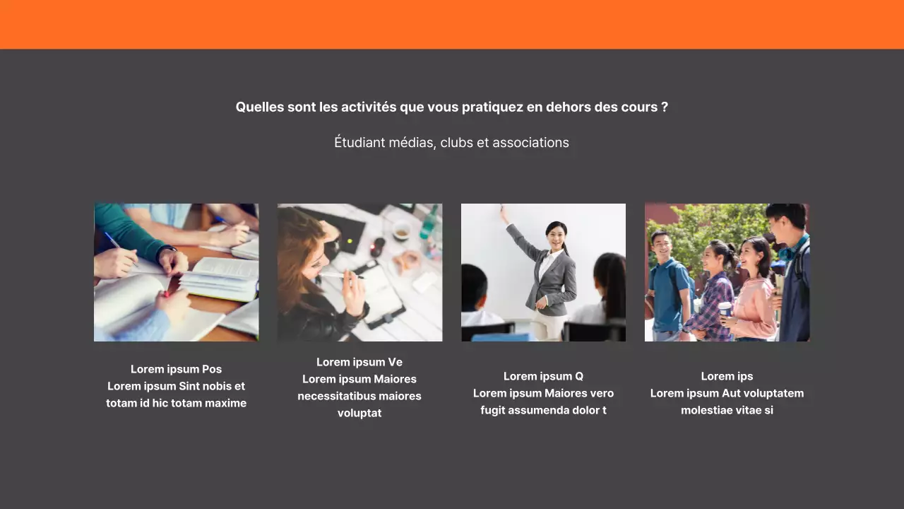 Gris et orange modernes présentation du service des relations publiques de l'université
