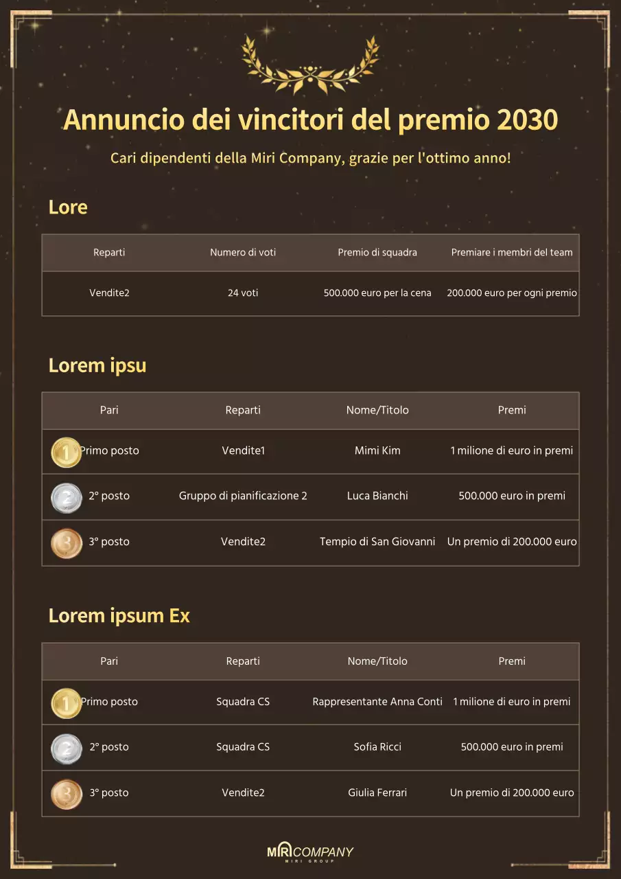 Documentazione di fine anno in marrone e oro